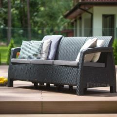 Диван пластиковый Корфу Макс (Corfu love seat max) графит в Карталах - kartaly.mebel24.online | фото 3