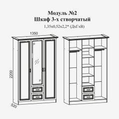 Женева №2 Шкаф 3-х ств. с зерк.,2мя ящ. (ЛДСП бел/МДФ софт светл с пат зол) в Карталах - kartaly.mebel24.online | фото 2