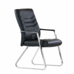 Кресло Barneo K-25 для посетителей и переговорных (хром, черная экокожа) в Карталах - kartaly.mebel24.online | фото