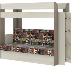 Кровать 2-х ярусная с диваном Карамель 75 (Музыка) Ясень шимо светлый/темный в Карталах - kartaly.mebel24.online | фото
