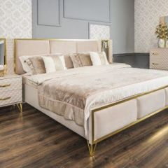 Кровать Lara 1800 с мягким изголовьем + основание (бежевый глянец) в Карталах - kartaly.mebel24.online | фото 3