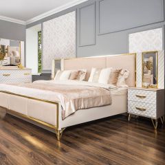 Кровать Lara 1800 с мягким изголовьем + основание (белый глянец) в Карталах - kartaly.mebel24.online | фото 2