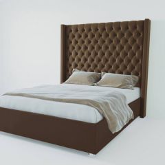 Кровать Версаль ЛЮКС с ПМ 800 (экокожа коричневая) в Карталах - kartaly.mebel24.online | фото