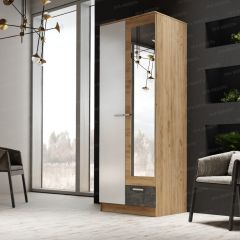 Шкаф Адель 800 с полками (дуб вотан/белый глянец) в Карталах - kartaly.mebel24.online | фото