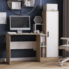 Стол компьютерный СКМ-2 ЛДСП Белый/Дуб сонома в Карталах - kartaly.mebel24.online | фото