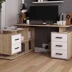 Стол компьютерный угловой СКМУ-3 Белый/Дуб сонома в Карталах - kartaly.mebel24.online | фото