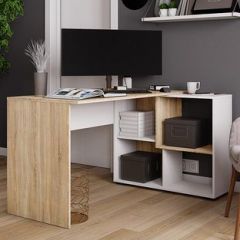 Стол компьютерный угловой СКМУ-4 Белый/Дуб сонома в Карталах - kartaly.mebel24.online | фото