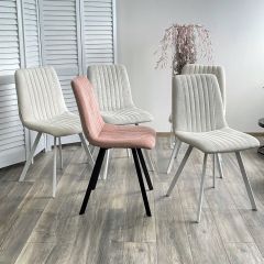 Стул ELVIS WZ2042-01 молочный фактурный велюр / белый каркас М-City в Карталах - kartaly.mebel24.online | фото 2