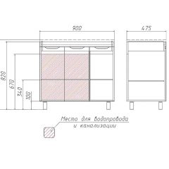 Тумба под умывальник Andrea 90 3D без ящика Домино (D37005T) в Карталах - kartaly.mebel24.online | фото 2