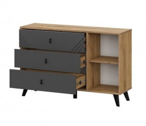 БАЙКАЛ Комод 3 ящика (со створкой) Графит/Дуб золотой в Карталах - kartaly.mebel24.online | фото 4