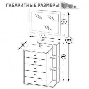 Камелия Комод + Зеркало, цвет белый, ШхГхВ 80х46,8х178 см., НЕ универсальная сборка в Карталах - kartaly.mebel24.online | фото 6