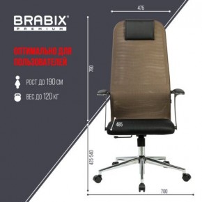 Кресло BRABIX PREMIUM "Ultimate EX-801" хром, плотная двойная сетка Х2, черное/коричневое, 532920 в Карталах - kartaly.mebel24.online | фото 6