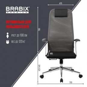Кресло офисное BRABIX PREMIUM "Ultimate EX-801" хром, плотная двойная сетка Х2, черное/серое, 532918 в Карталах - kartaly.mebel24.online | фото 5