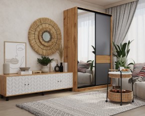 Шкаф-купе SLIM 2-х дверный BS15-6.ZD с зеркалом (дуб вотан/белый/темно-серый/черный муар) в Карталах - kartaly.mebel24.online | фото 3