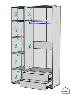 Шкаф Linnea MHR-3-2 2050х1200х510 (Белый-М 11.1.2) в Карталах - kartaly.mebel24.online | фото 3