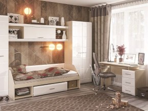 Стол компьютерный Симба Дуб белфорт-Белый глянец в Карталах - kartaly.mebel24.online | фото 3
