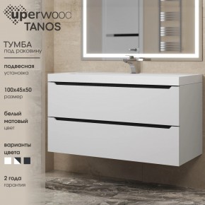 Тумба под раковину Uperwood Tanos 100 см, подвесная, белая/графит в Карталах - kartaly.mebel24.online | фото 3