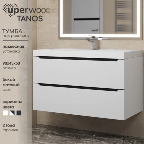 Тумба под раковину Uperwood Tanos 90 см, подвесная, белая/графит в Карталах - kartaly.mebel24.online | фото 3