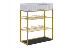 ВЕЛЬВЕТ Обувница (белое дерево/белый матовый/золото) в Карталах - kartaly.mebel24.online | фото